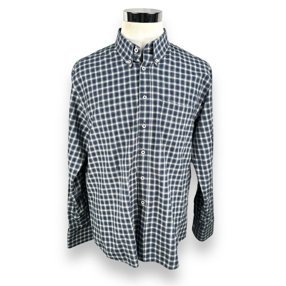 Billy Reid Shirt Men’s XL Blue Plaid Cotton Button Down Standard Cut Long Sleeve